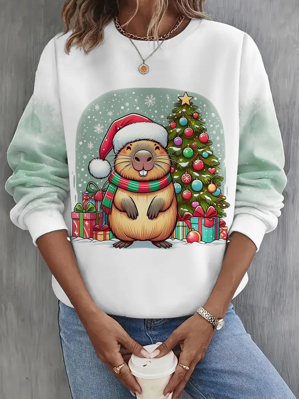Cute Capibala Christmas Long Sleeve Casual Top