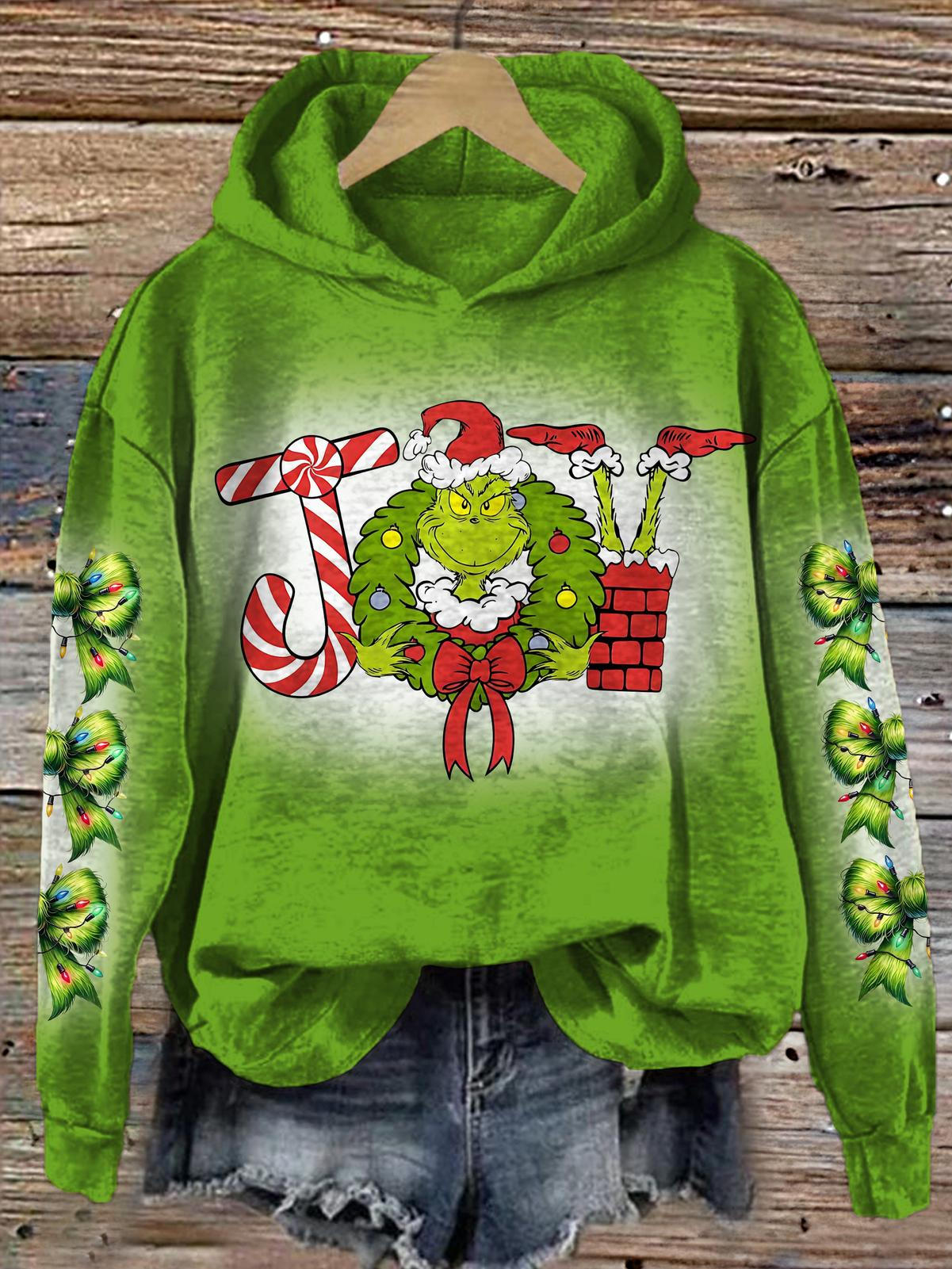 Retro Grinch Christmas Long Sleeve Printed Hoodie