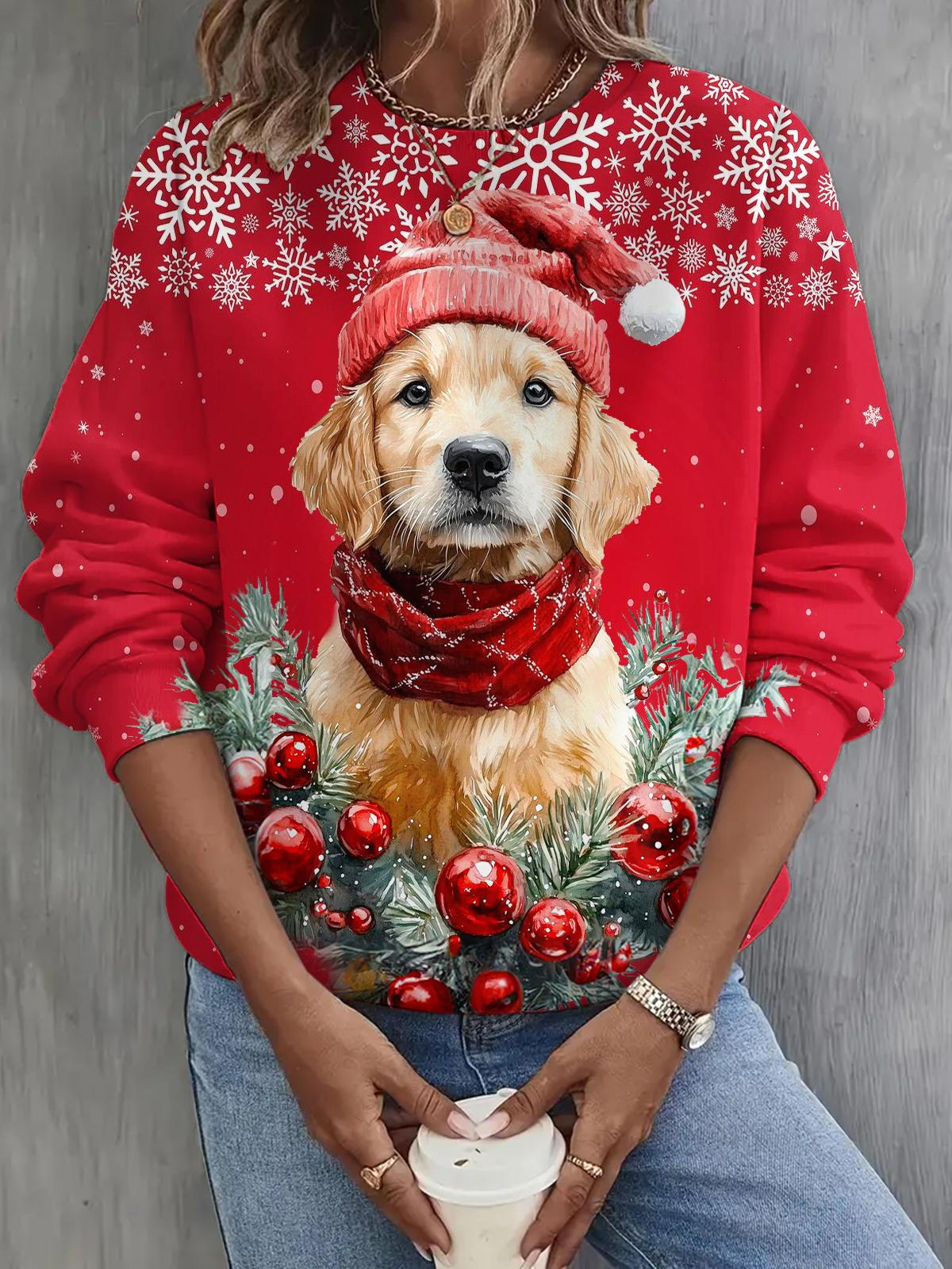 Christmas Puppy Long Sleeve Casual Top