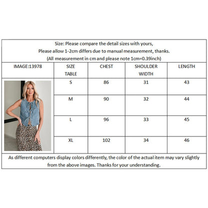 Tie Front Denim Vest Crew Neck Trendy Denim Vest Crop Sleeveless Tie Up Front Jean Top for Vacation Daily positive