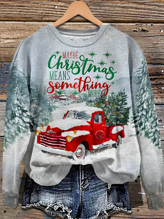 Merry Christmas Pickup Truck Driver Printed Long Sleeve Casual Top