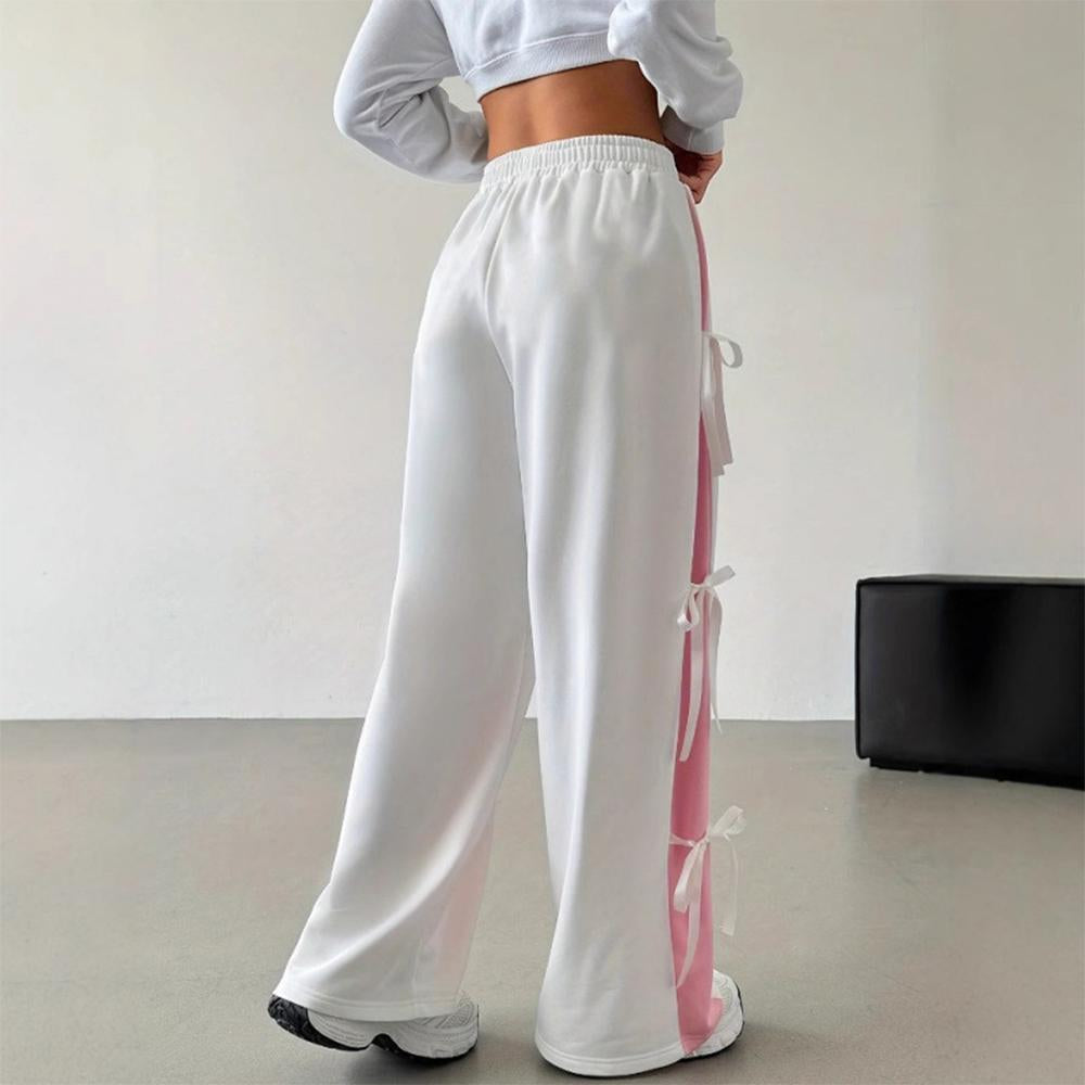 Women's Baggy Sweatpants Bow Tie Elastic Waist Casual Wide Leg Sports Pants with Pocket for Daily Running accepted